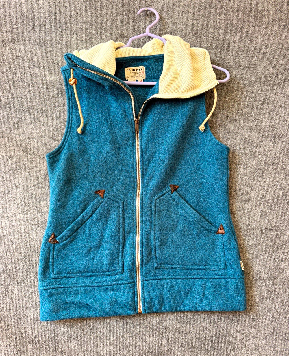Burton DRYRIDE Womens Hooded Full Zip Vest Size M Blue Beige Mid-Length